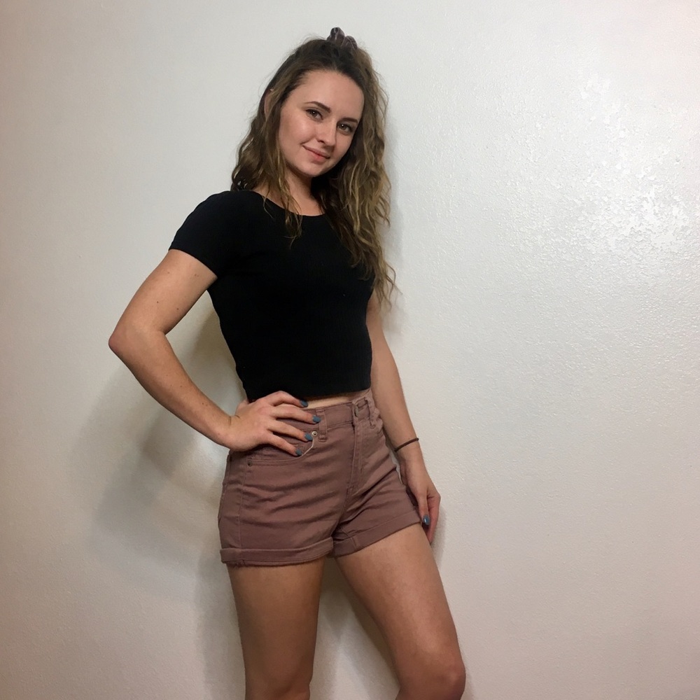 Pink High Rise Midi Shorts